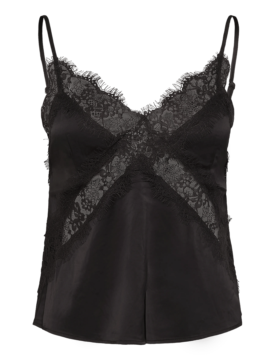 Gina Tricot - Satin lace singlet - oberteile - dark brown (7180) - 0