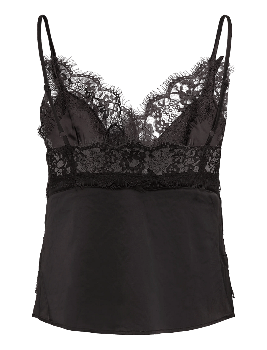 Gina Tricot - Satin lace singlet - oberteile - dark brown (7180) - 1