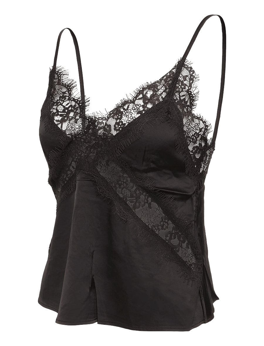 Gina Tricot - Satin lace singlet - oberteile - dark brown (7180) - 2