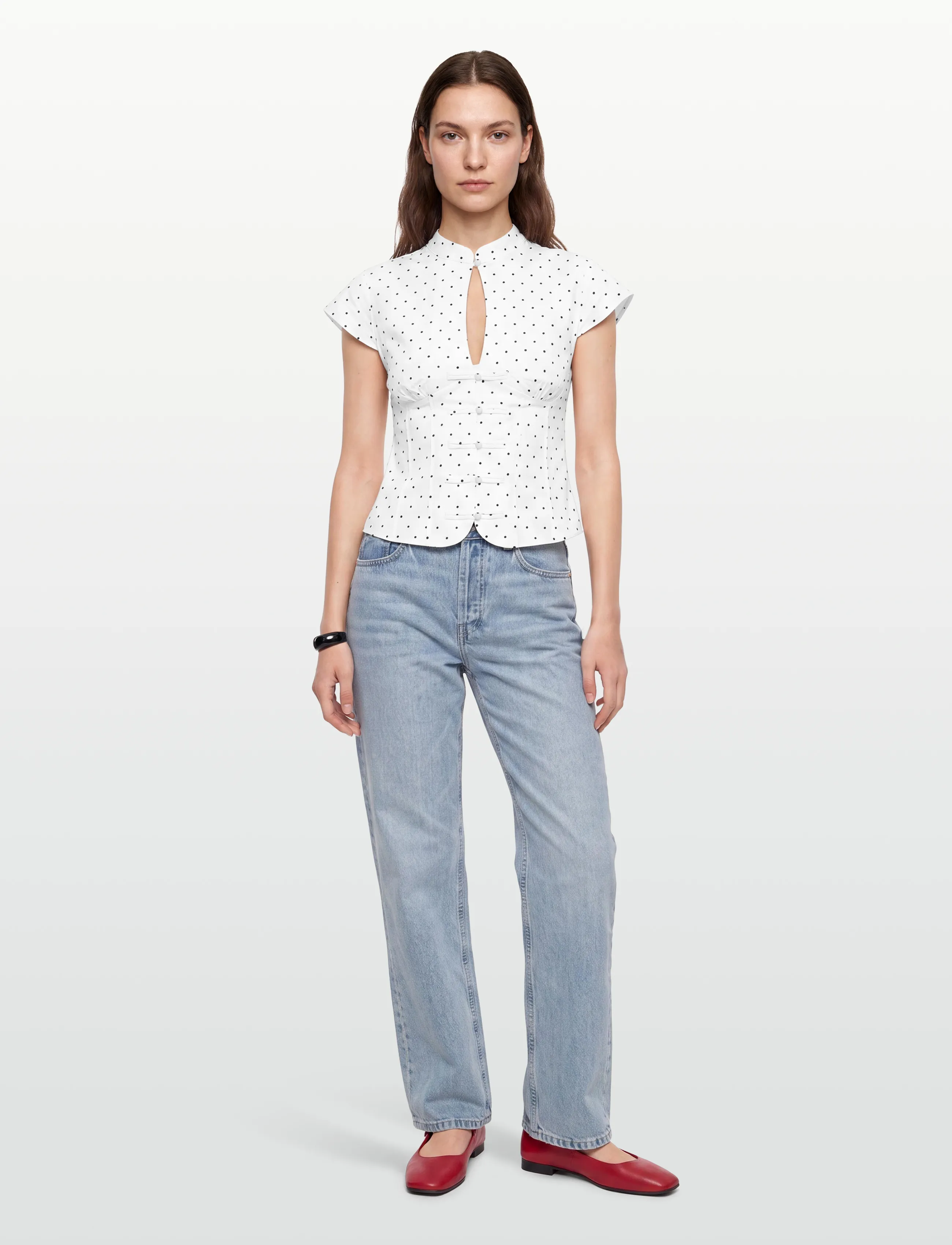 Gina Tricot - Keyhole top - short-sleeved blouses - dot print (1039) - 0
