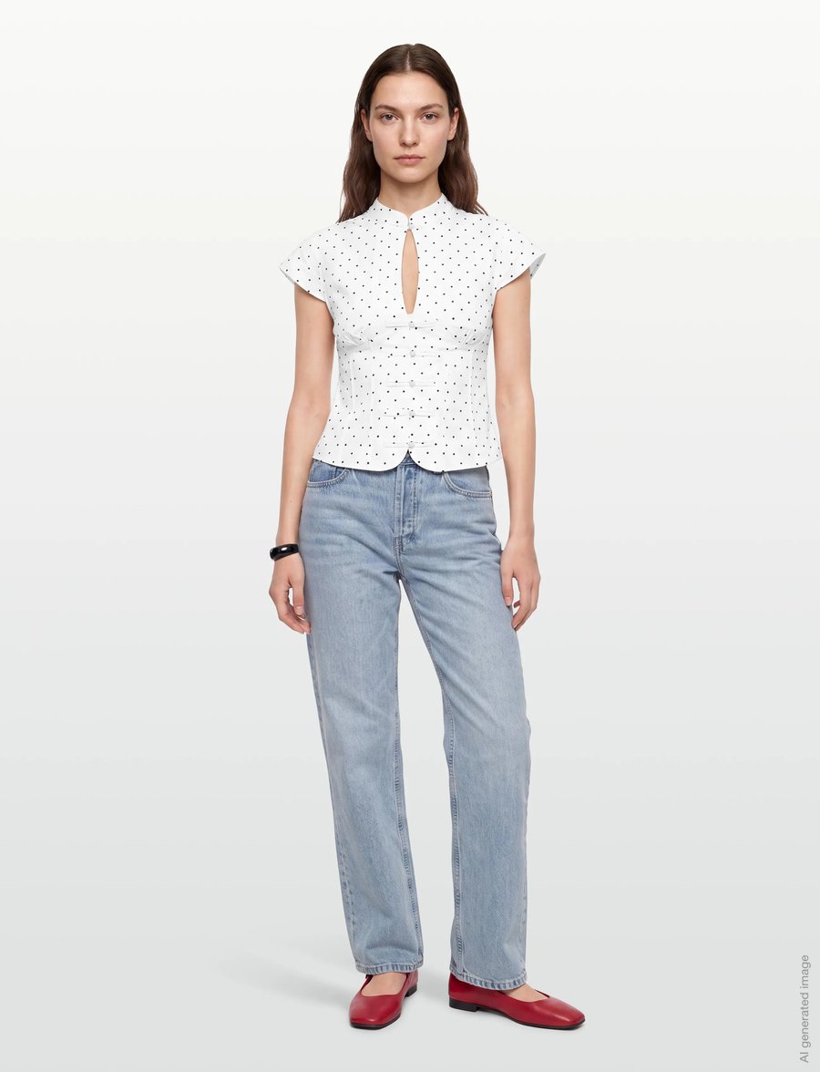 Gina Tricot - Keyhole top - short-sleeved blouses - dot print (1039) - 0