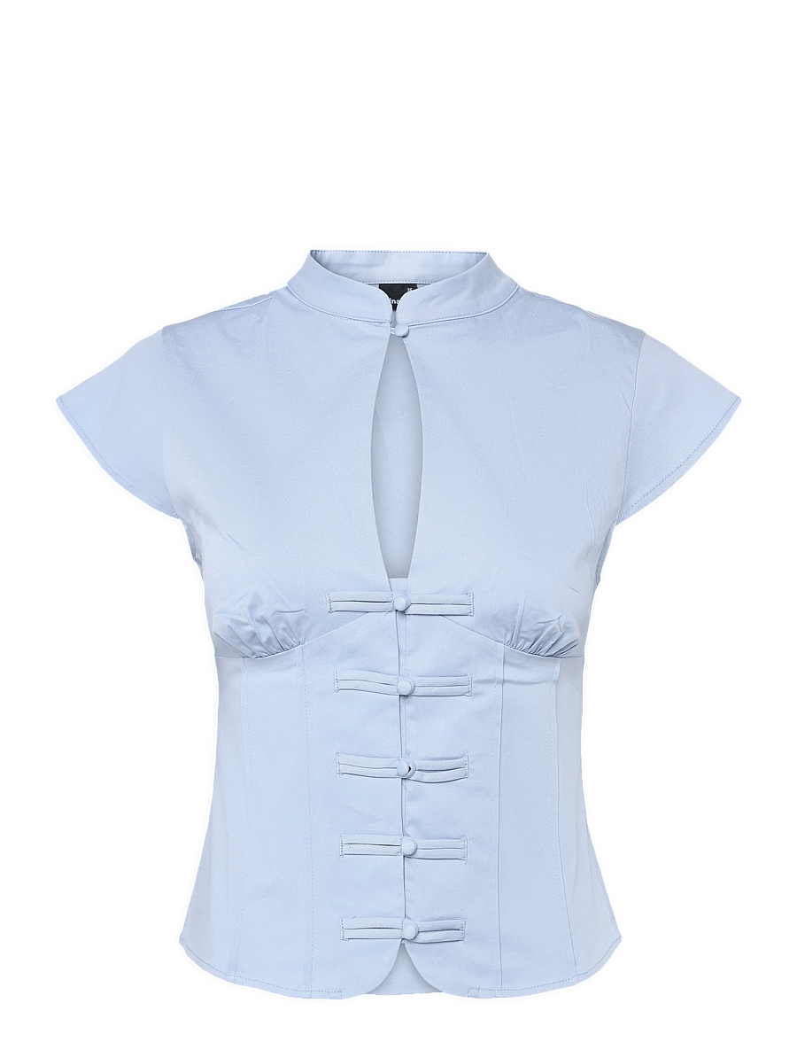 Gina Tricot - Keyhole top - short-sleeved blouses - light blue - 0