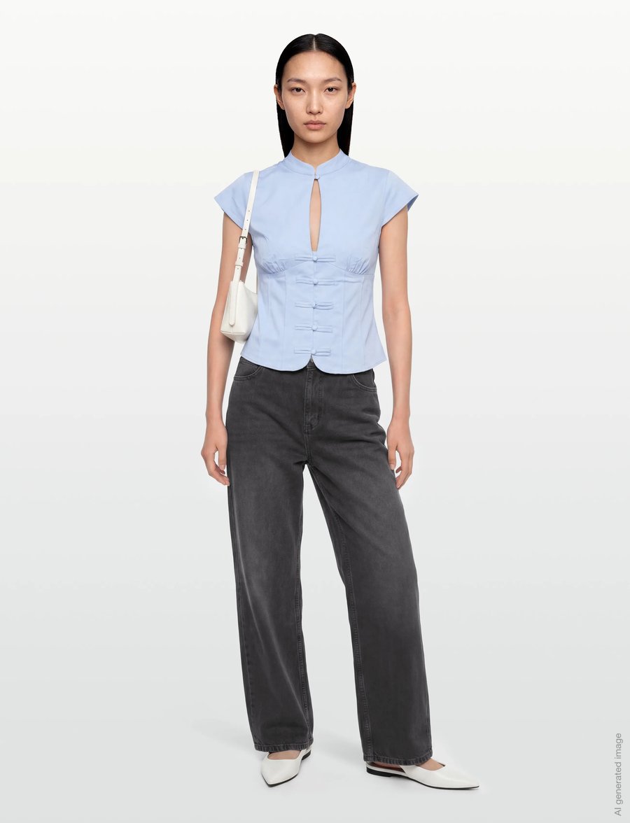 Gina Tricot - Keyhole top - bluzki z krótkim rękawem - light blue - 0