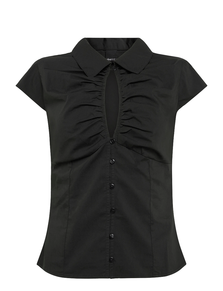 Gina Tricot - Keyhole short sleeve shirt - kortärmade skjortor - black (9000) - 0