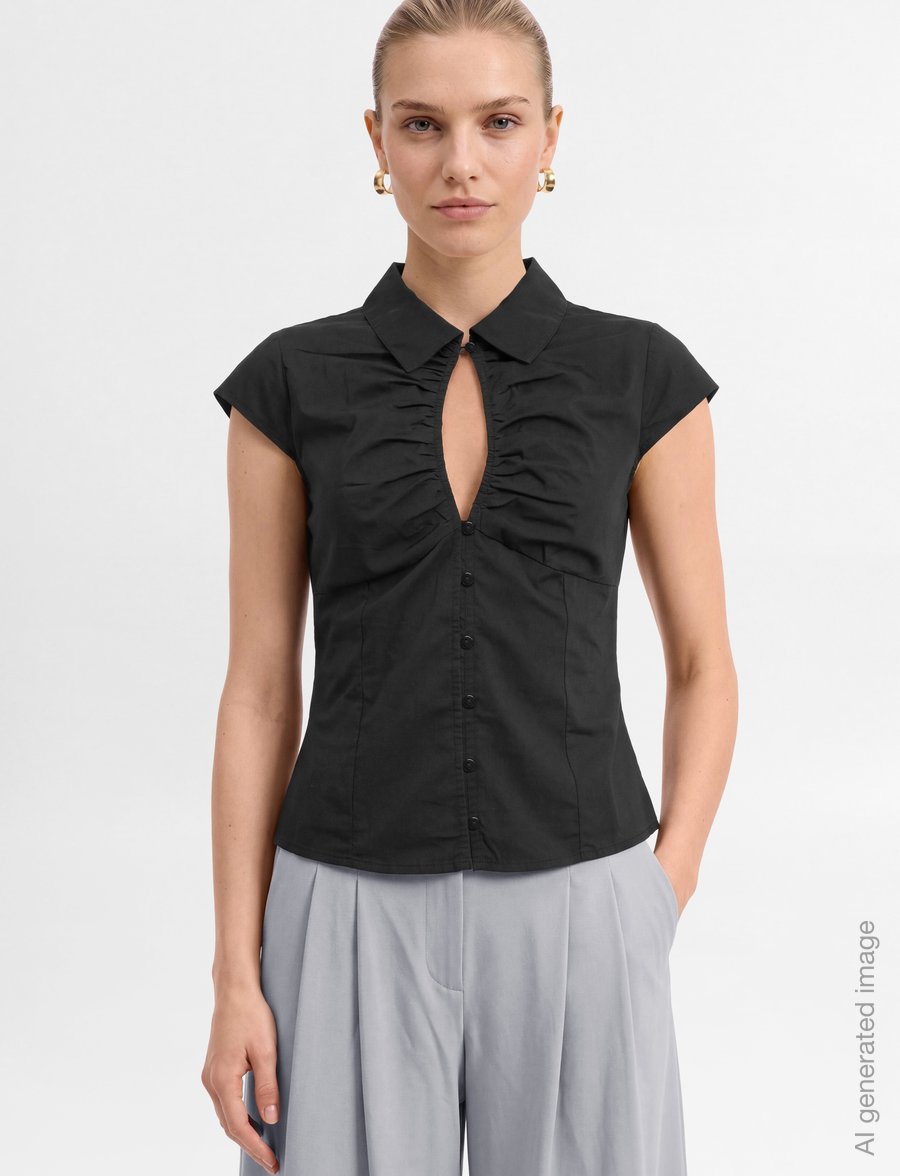 Gina Tricot - Keyhole short sleeve shirt - short-sleeved shirts - black (9000) - 3