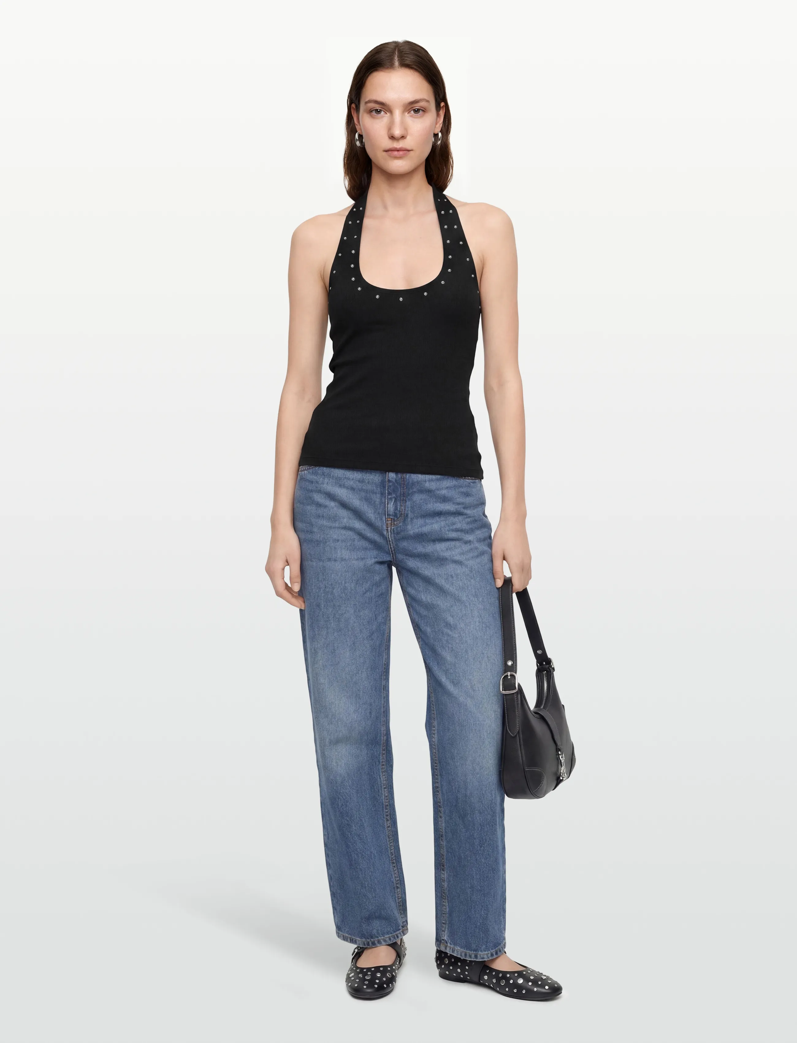 Gina Tricot Studded Halterneck Top, S, T-shirts & Oberteile, Schwarz - Sleeveless, Frauen