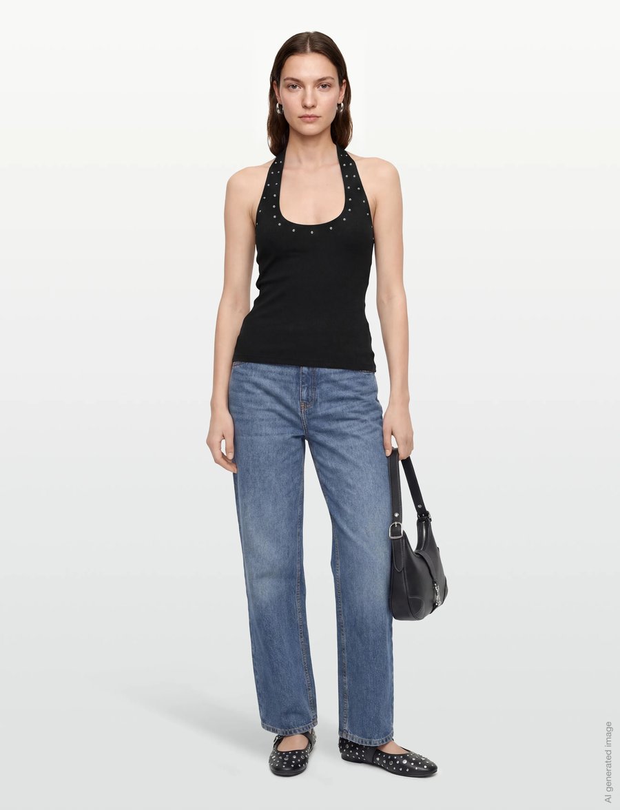 Gina Tricot - Studded halterneck top - tanktops - black (9000) - 0