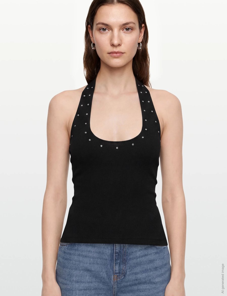 Gina Tricot - Studded halterneck top - tanktops - black (9000) - 3