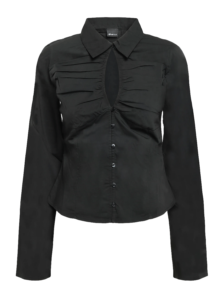 Gina Tricot - Keyhole long sleeve shirt - pikkade varrukatega särgid - black (9000) - 0