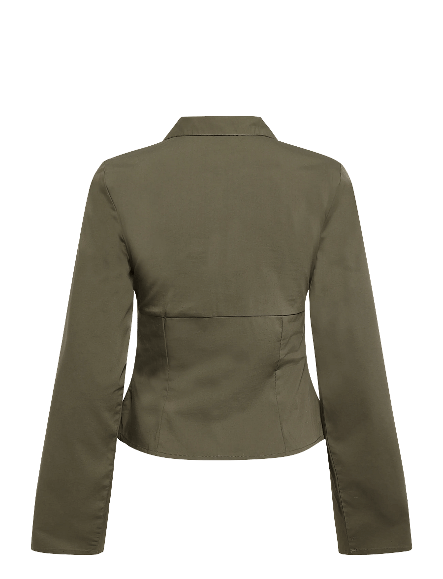 Gina Tricot - Keyhole long sleeve shirt - langärmlige hemden - khaki (7260) - 1