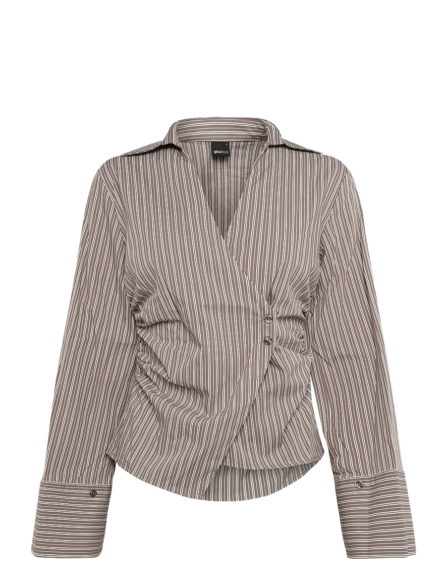 Gina Tricot - Wrap shirt - langärmlige hemden - beige stripe - 0