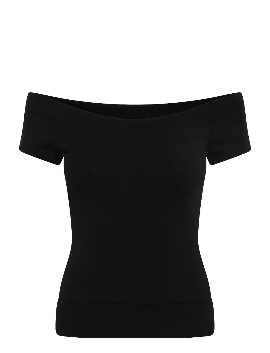 Gina Tricot - Wide neck top - t-shirts - black (9000) - 0