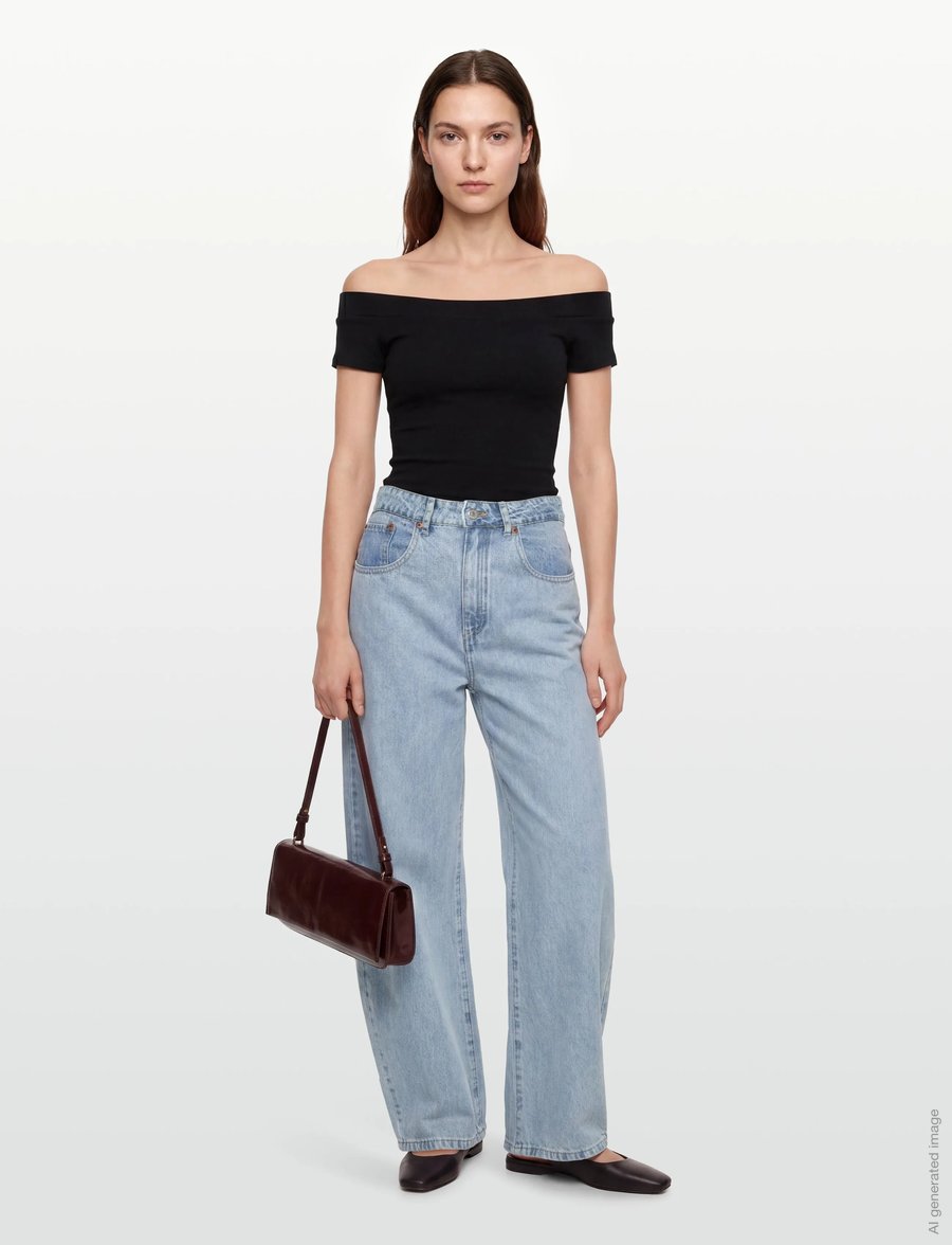 Gina Tricot - Wide neck top - t-shirts - black (9000) - 0