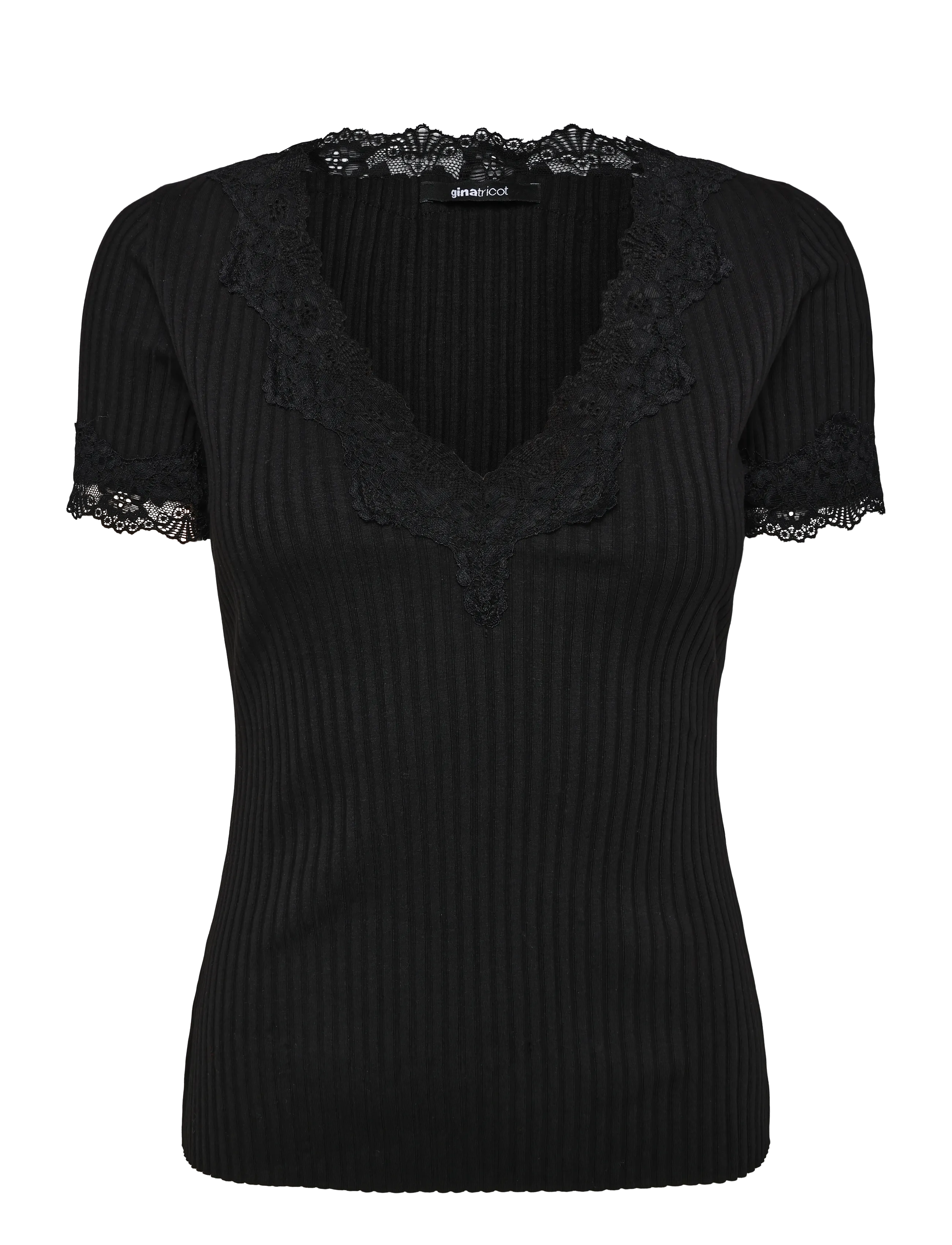 Gina Tricot Lace detail rib top - Kläder - BLACK (9000) / black