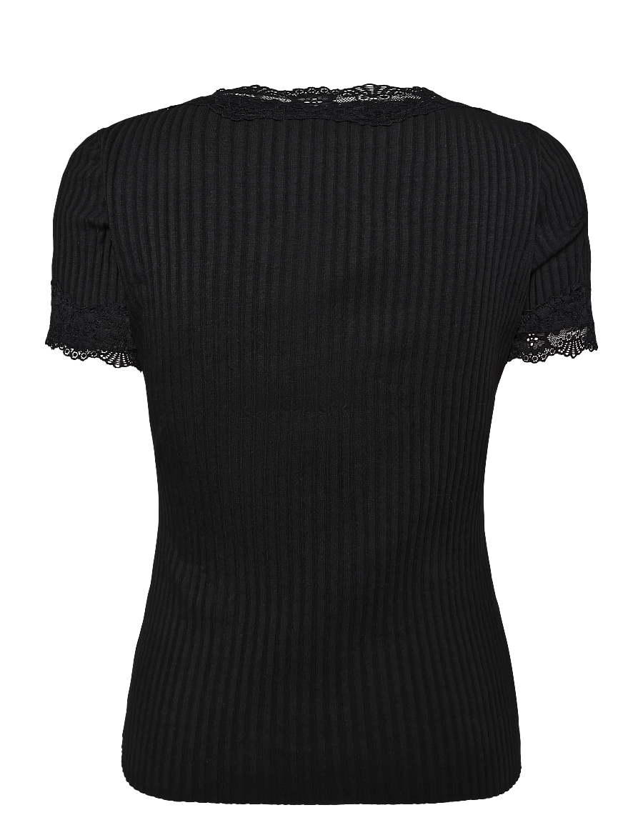 Gina Tricot - Lace detail rib top - t-shirts - black (9000) - 2