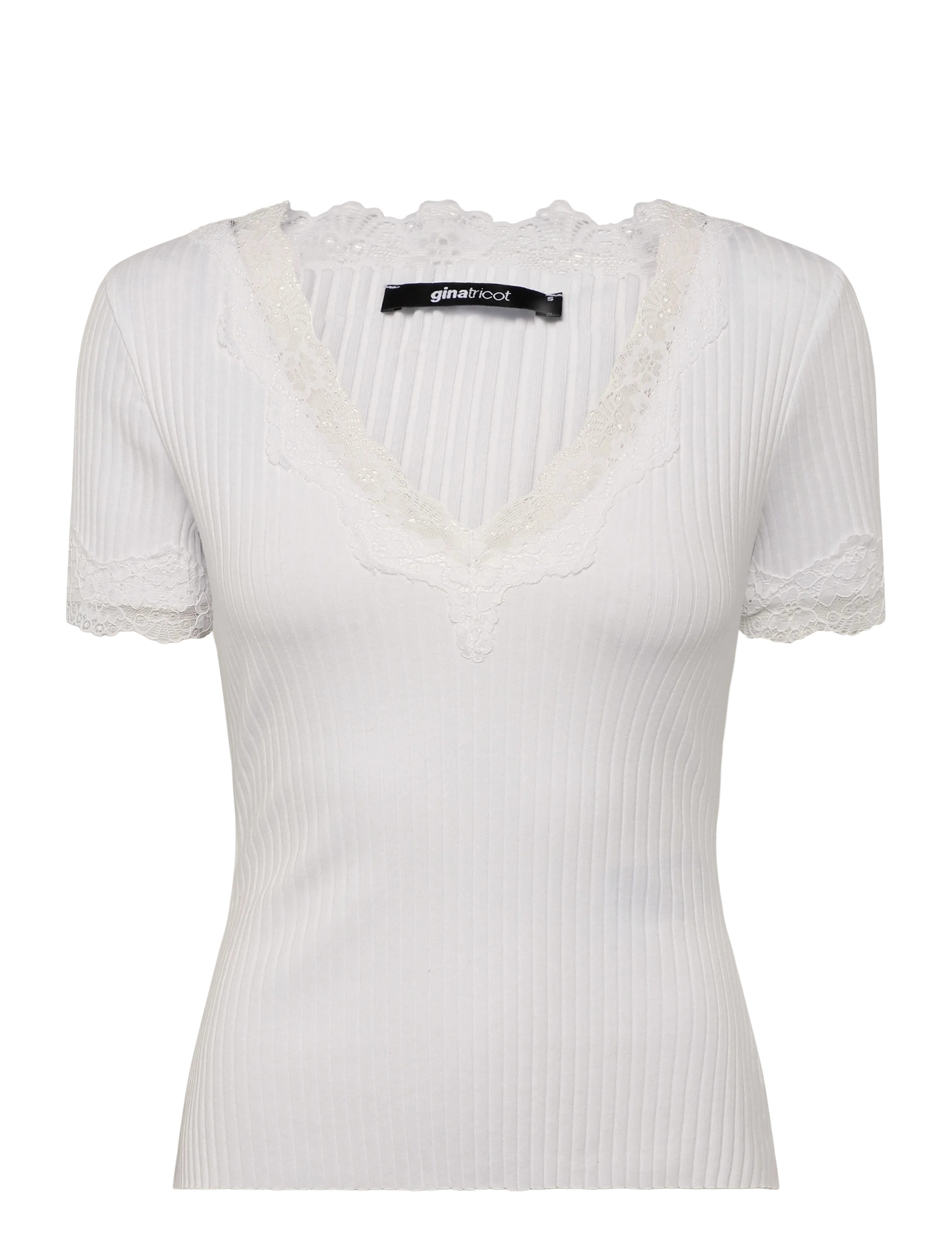 Gina Tricot Lace detail rib top - Noor - OFFWHITE / white