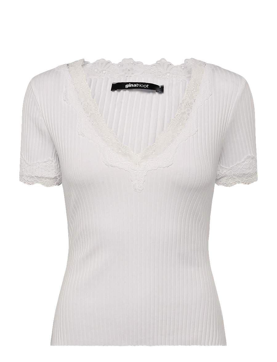 Gina Tricot - Lace detail rib top - t-särgid - offwhite - 1