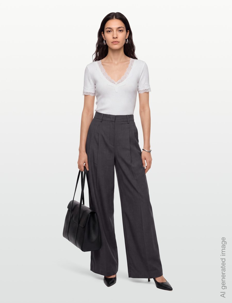 Gina Tricot - Lace detail rib top - t-särgid - offwhite - 0