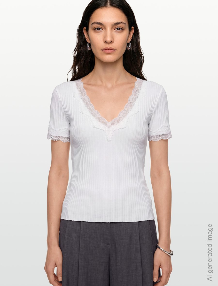 Gina Tricot - Lace detail rib top - t-särgid - offwhite - 3