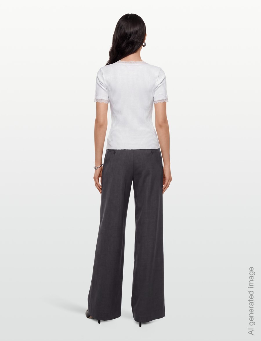 Gina Tricot - Lace detail rib top - t-särgid - offwhite - 4