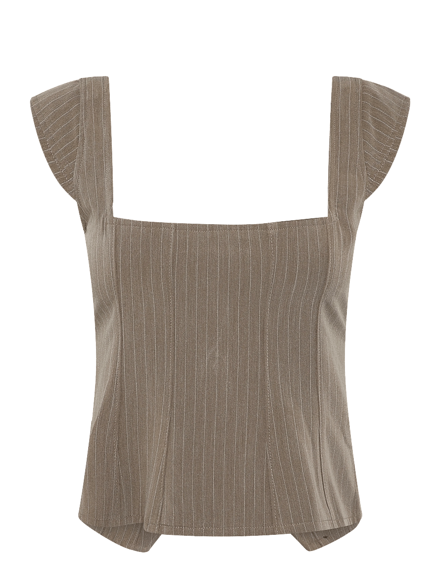 Gina Tricot - Tailored top - crop tops - beige pinstripe - 0