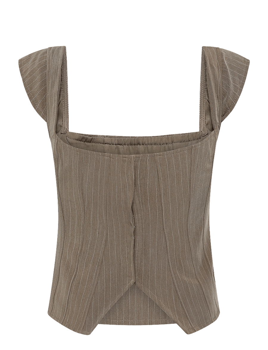 Gina Tricot - Tailored top - crop tops - beige pinstripe - 1