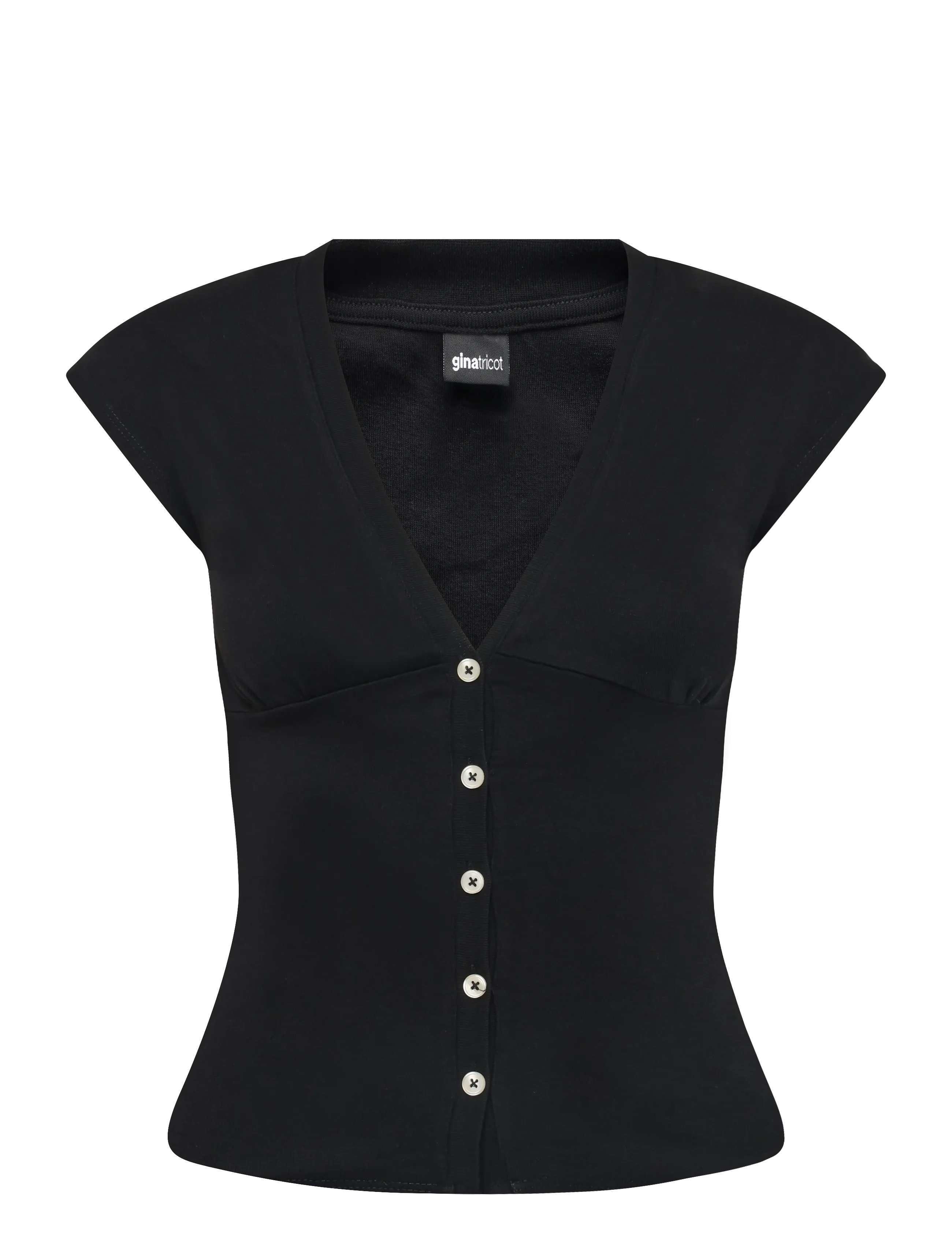 Gina Tricot V-neck button top - T-shirts - BLACK (9000) / black