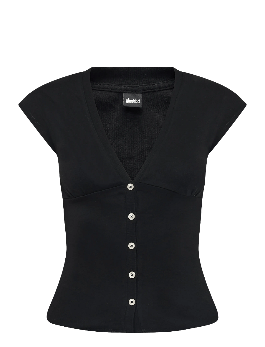 Gina Tricot - V-neck button top - t-shirts - black (9000) - 1