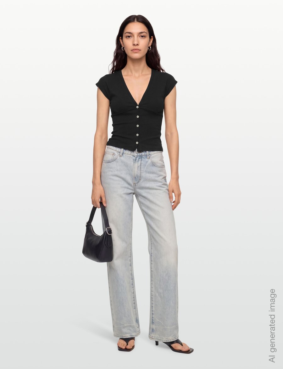 Gina Tricot - V-neck button top - t-shirts - black (9000) - 0