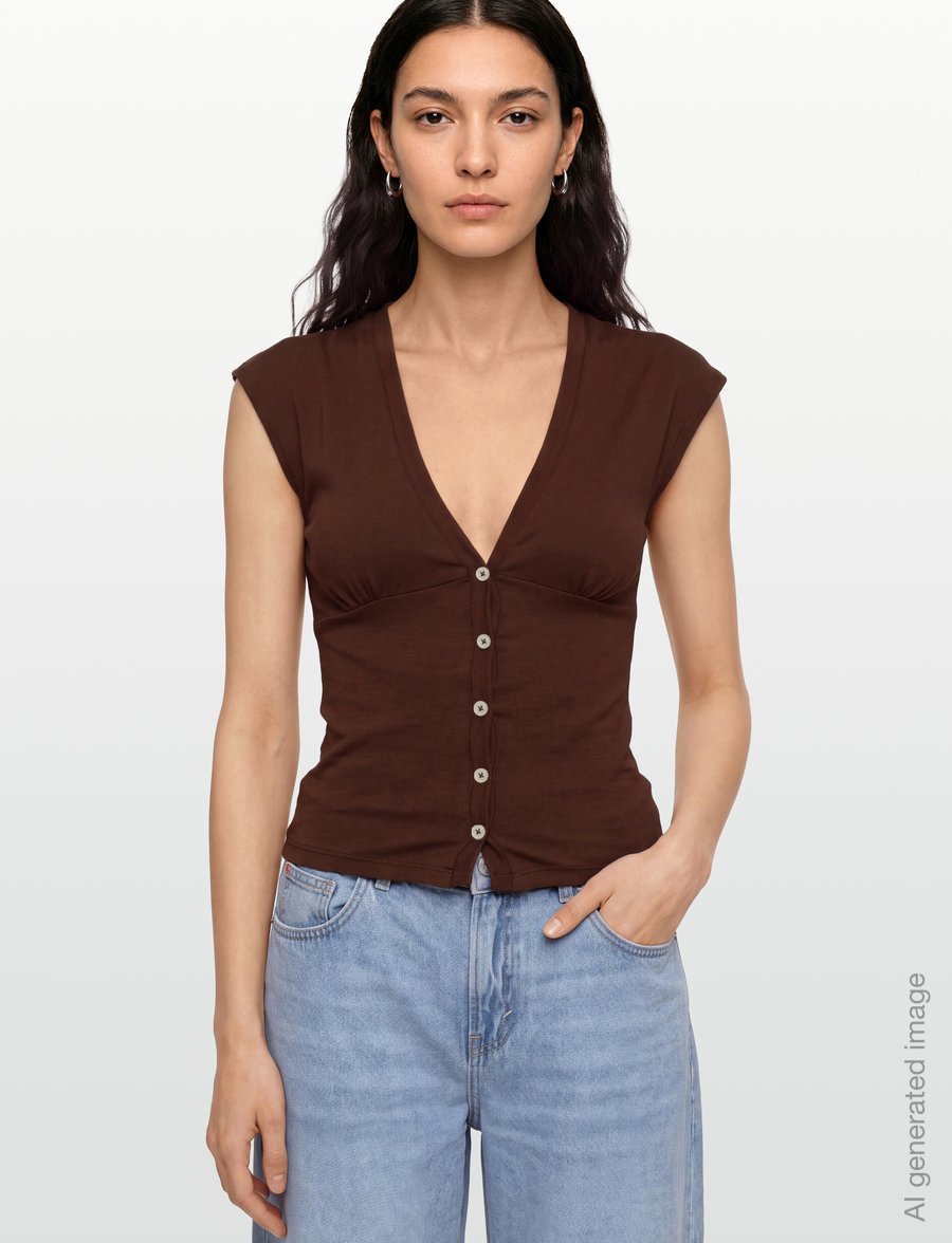Gina Tricot - V-neck button top - t-shirts - decadent chocolate - 3