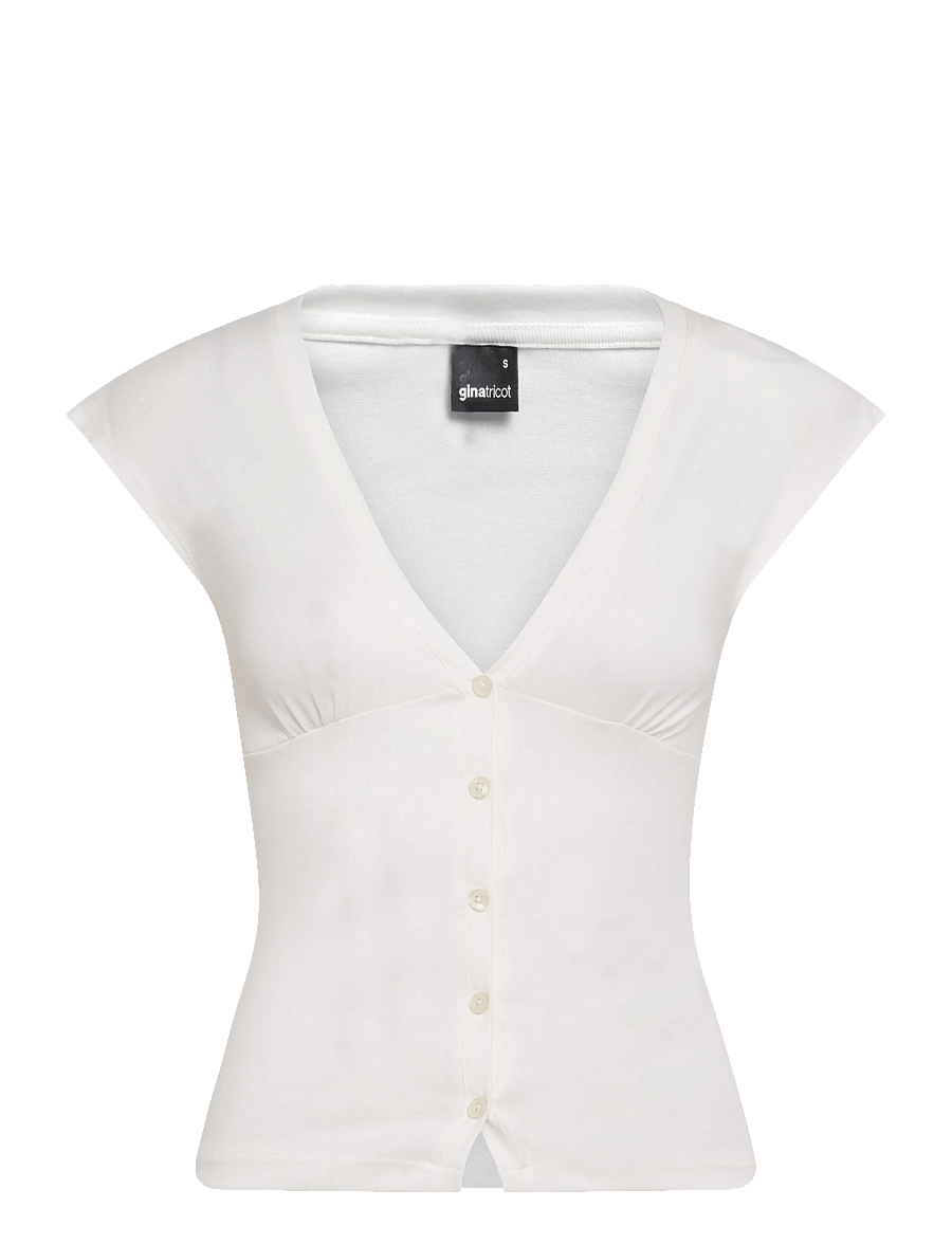 Gina Tricot - V-neck button top - t-shirts - offwhite - 0