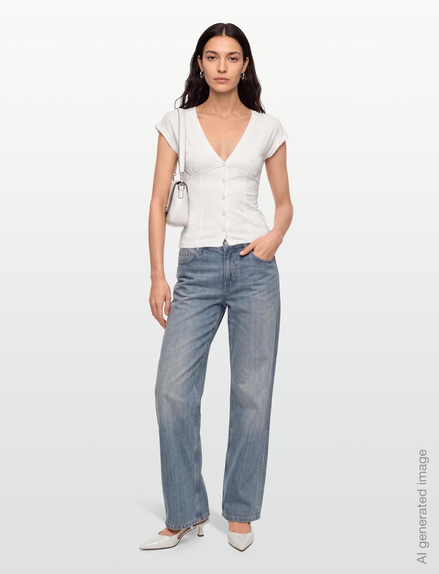 Gina Tricot - V-neck button top - t-särgid - offwhite - 0