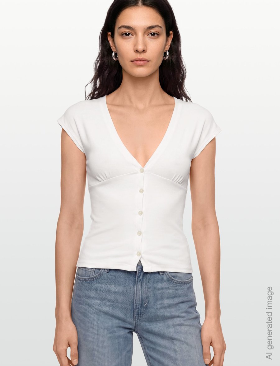 Gina Tricot - V-neck button top - t-särgid - offwhite - 3