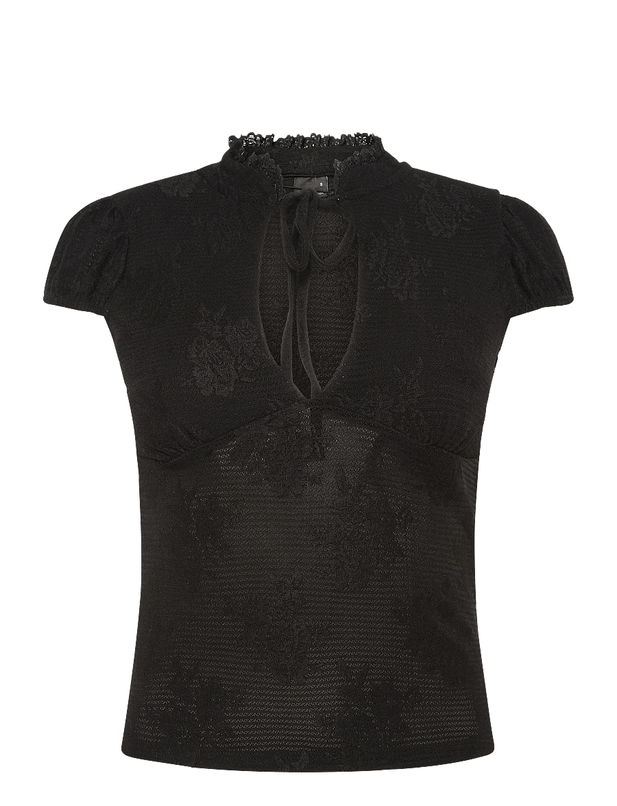 Gina Tricot - Keyhole tie top - lühikeste varrukatega pluusid - black (9000) - 0