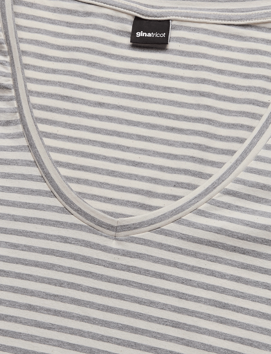 Gina Tricot - V-neck quarter sleeve top - långärmade toppar - grey stripe (6513) - 2