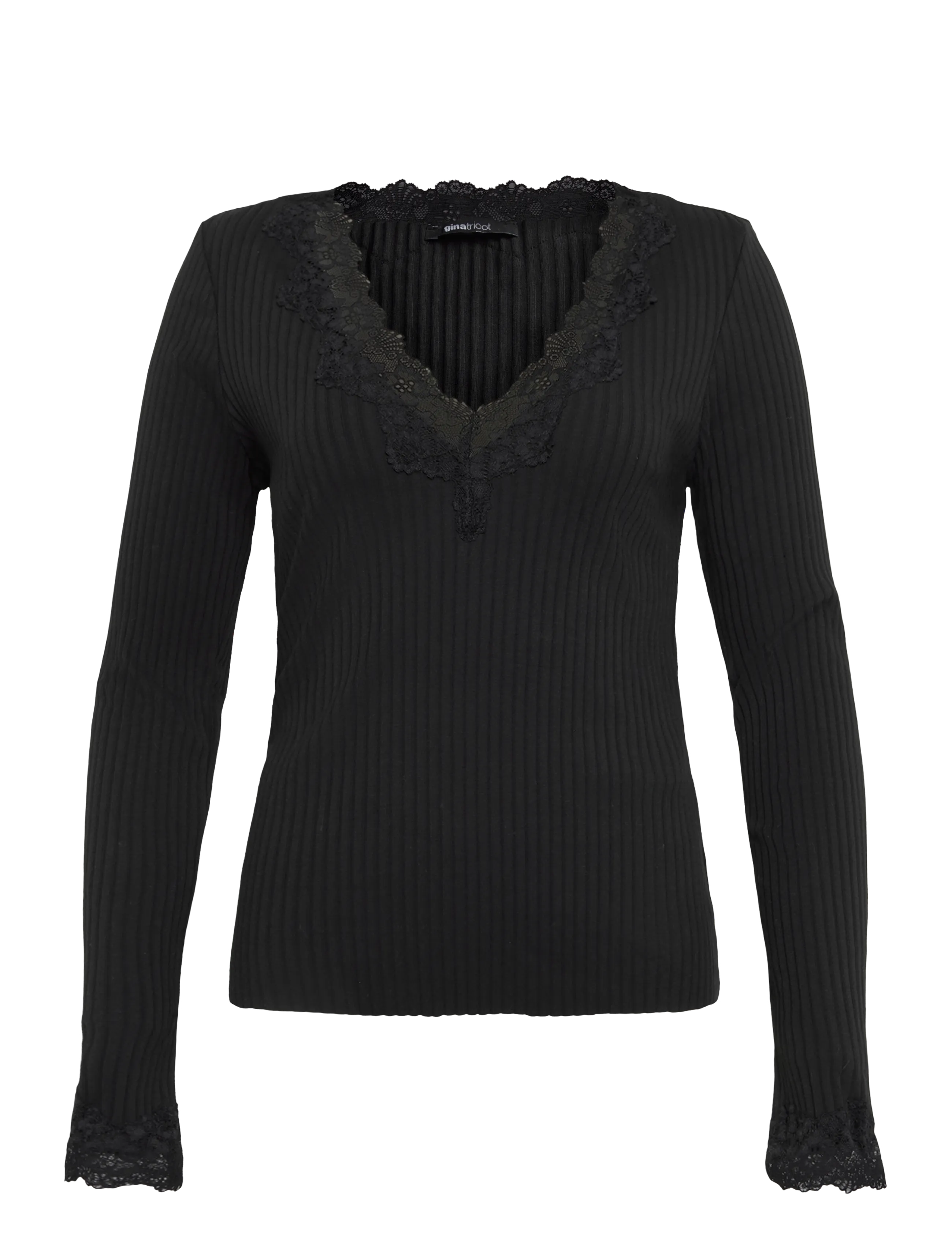 Gina Tricot Lace detail long sleeve top - Julegaver til kvinder - BLACK (9000) / black