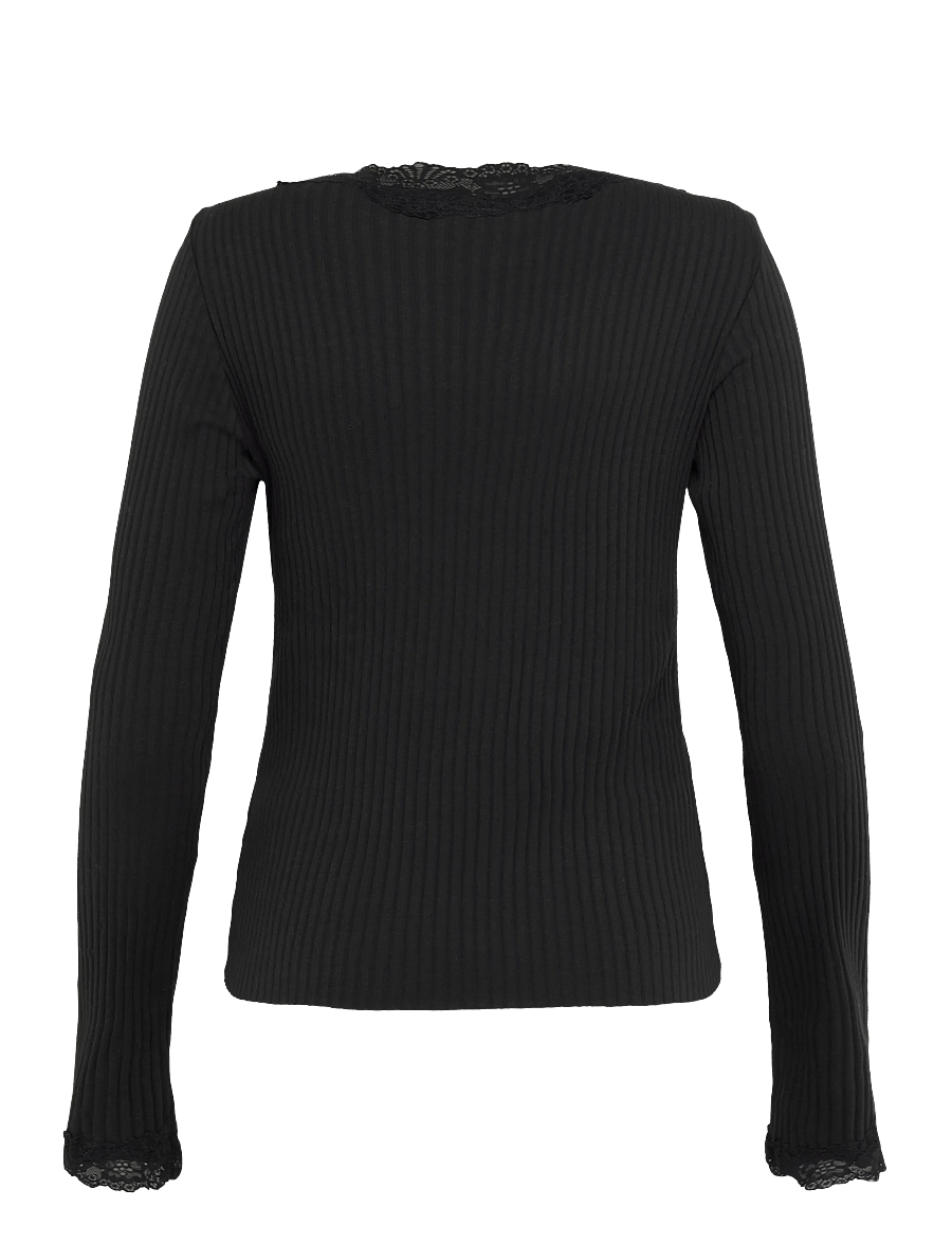Gina Tricot - Lace detail long sleeve top - striktrøjer - black (9000) - 1