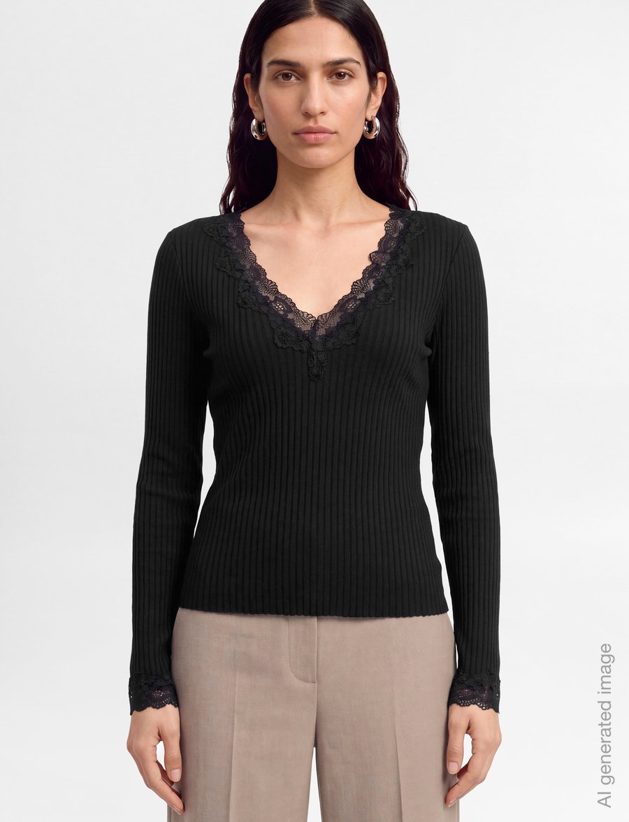 Gina Tricot - Lace detail long sleeve top - pullover - black (9000) - 3