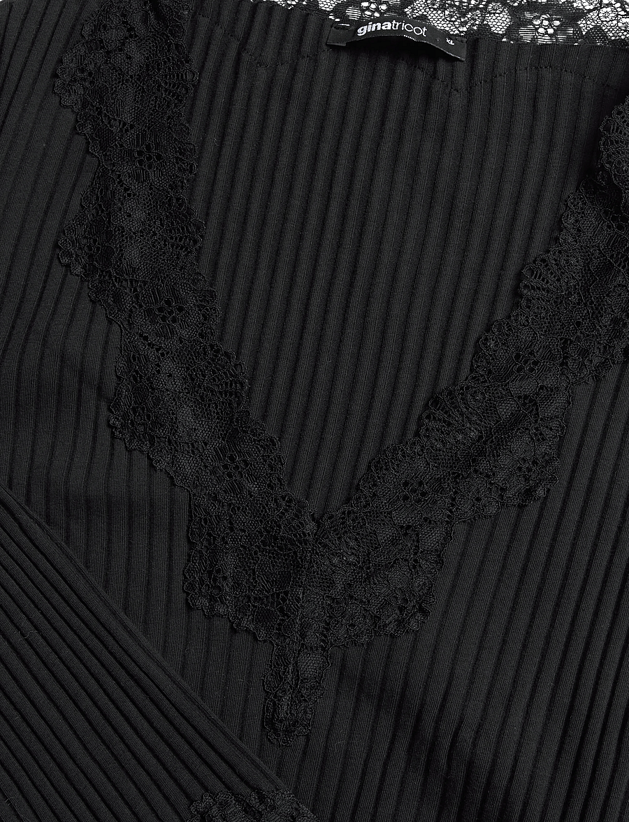 Gina Tricot - Lace detail long sleeve top - striktrøjer - black (9000) - 2