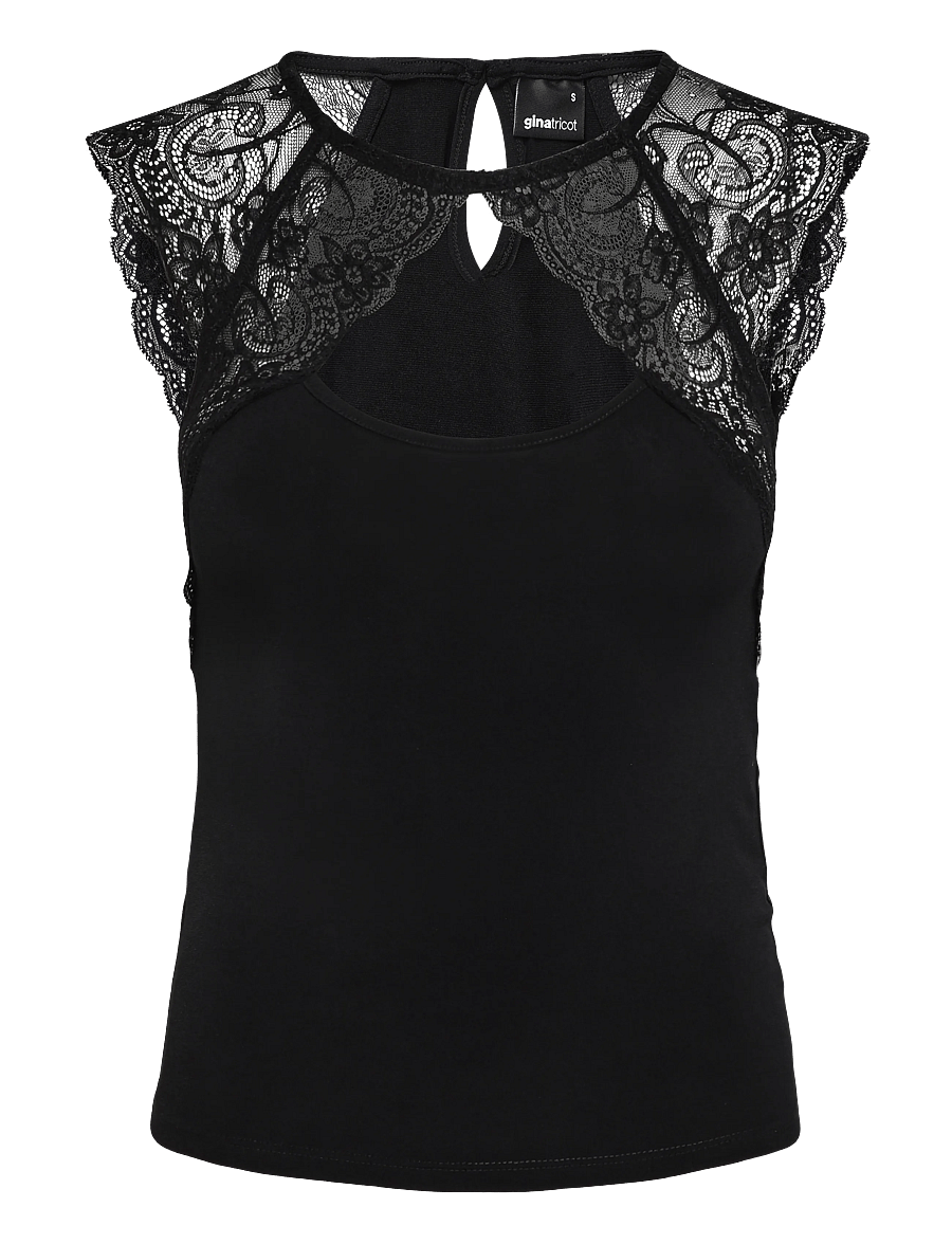 Gina Tricot - Lace detail top - linnen - black (9000) - 0