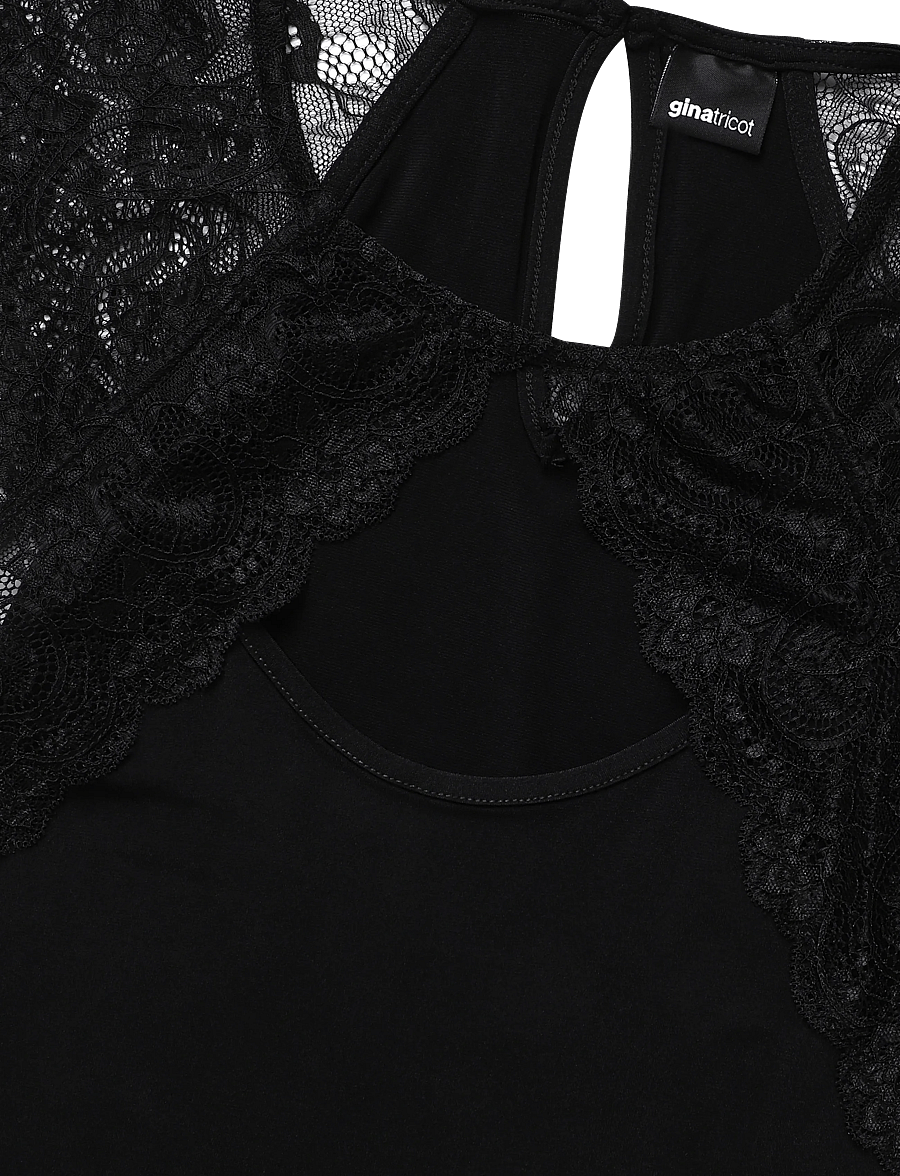 Gina Tricot - Lace detail top - linnen - black (9000) - 2