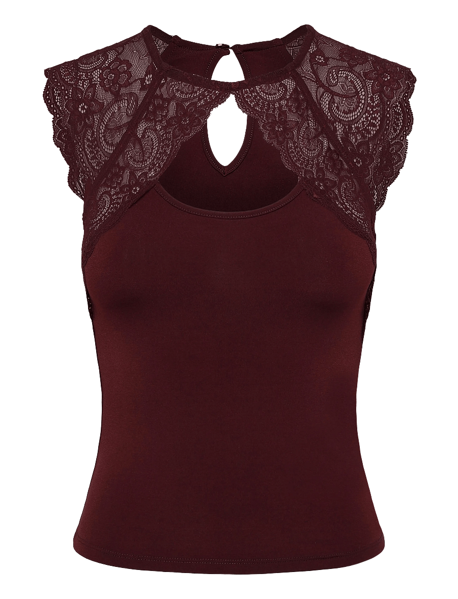 Gina Tricot - Lace detail top - linnen - windsor wine - 0