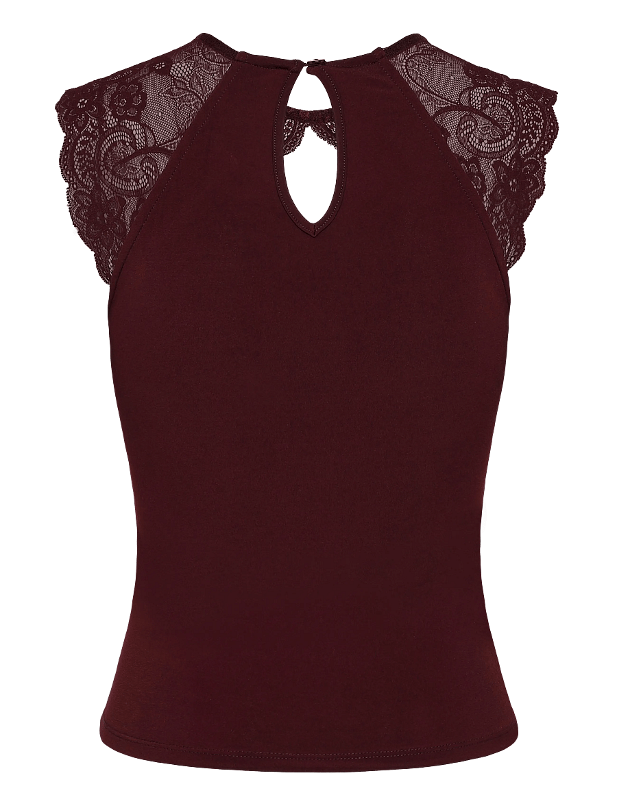Gina Tricot - Lace detail top - linnen - windsor wine - 1