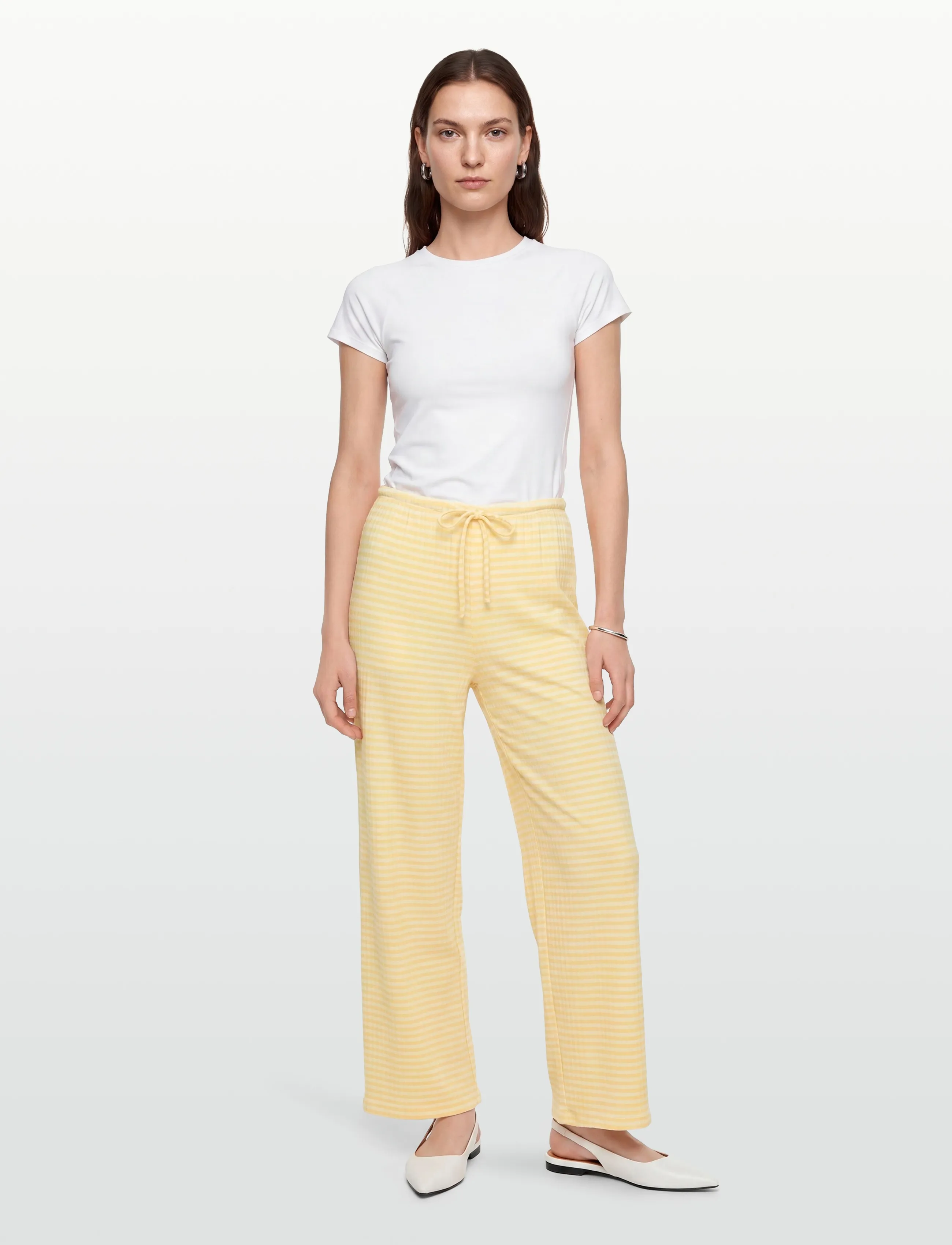 Gina Tricot Striped Soft Trousers, XS, Yellow, Bukser > Brede Ben, Dame