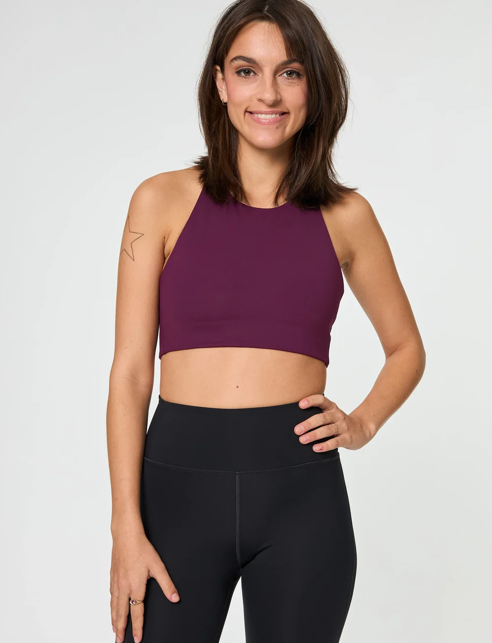 Girlfriend Collective - Topanga Bra, Cross-Back - mittlerer halt - plum - 0