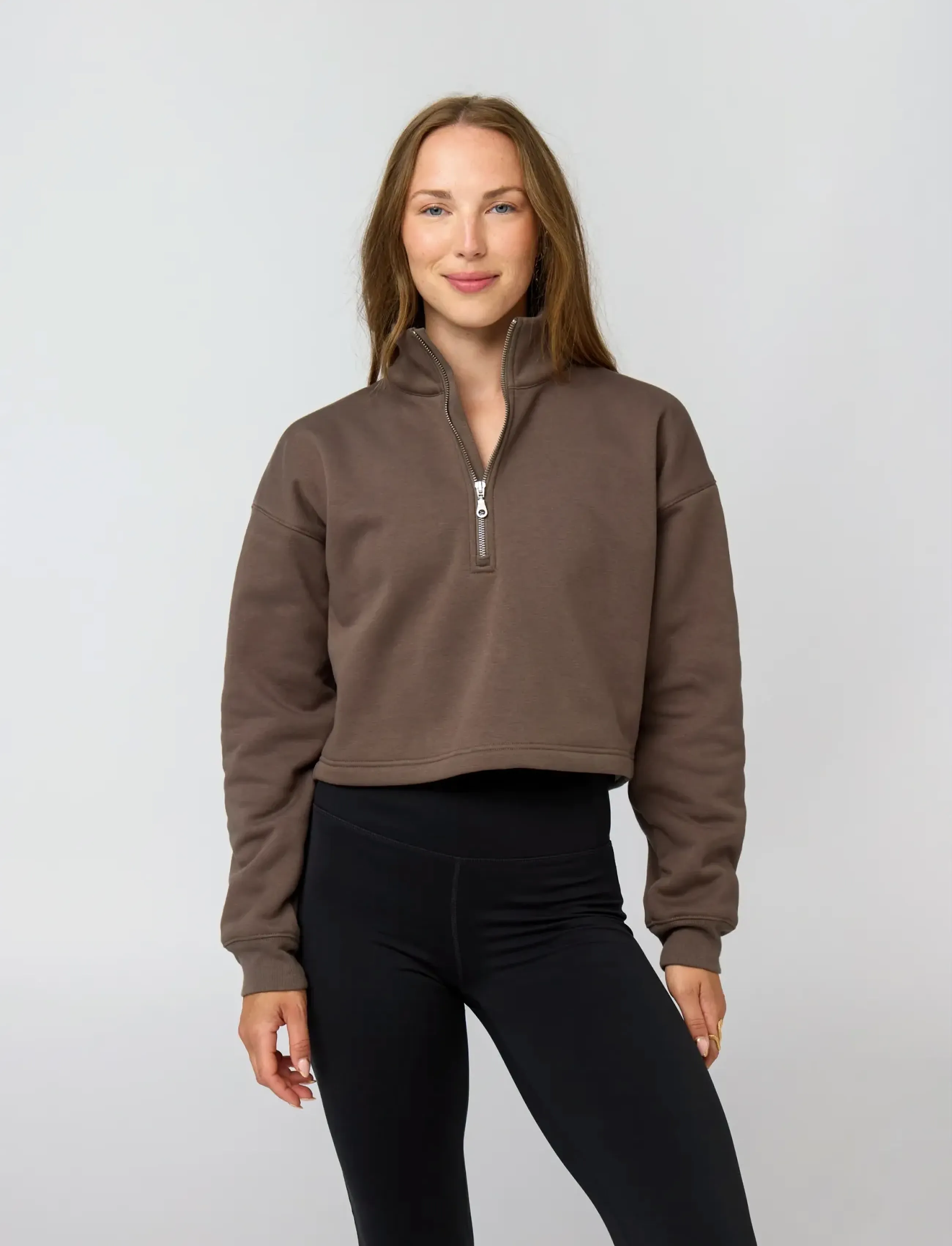 Girlfriend Collective Vega Half Zip Sweatshirt, L, Sport Sweatshirts & Hoodies, Braun - Sweatshirts, Frauen