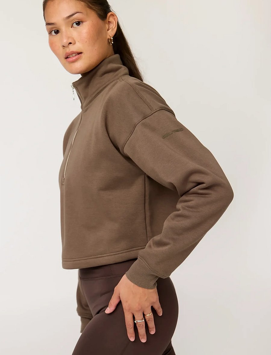 Girlfriend Collective - Vega Half Zip Sweatshirt - Överdelar - mink - 5
