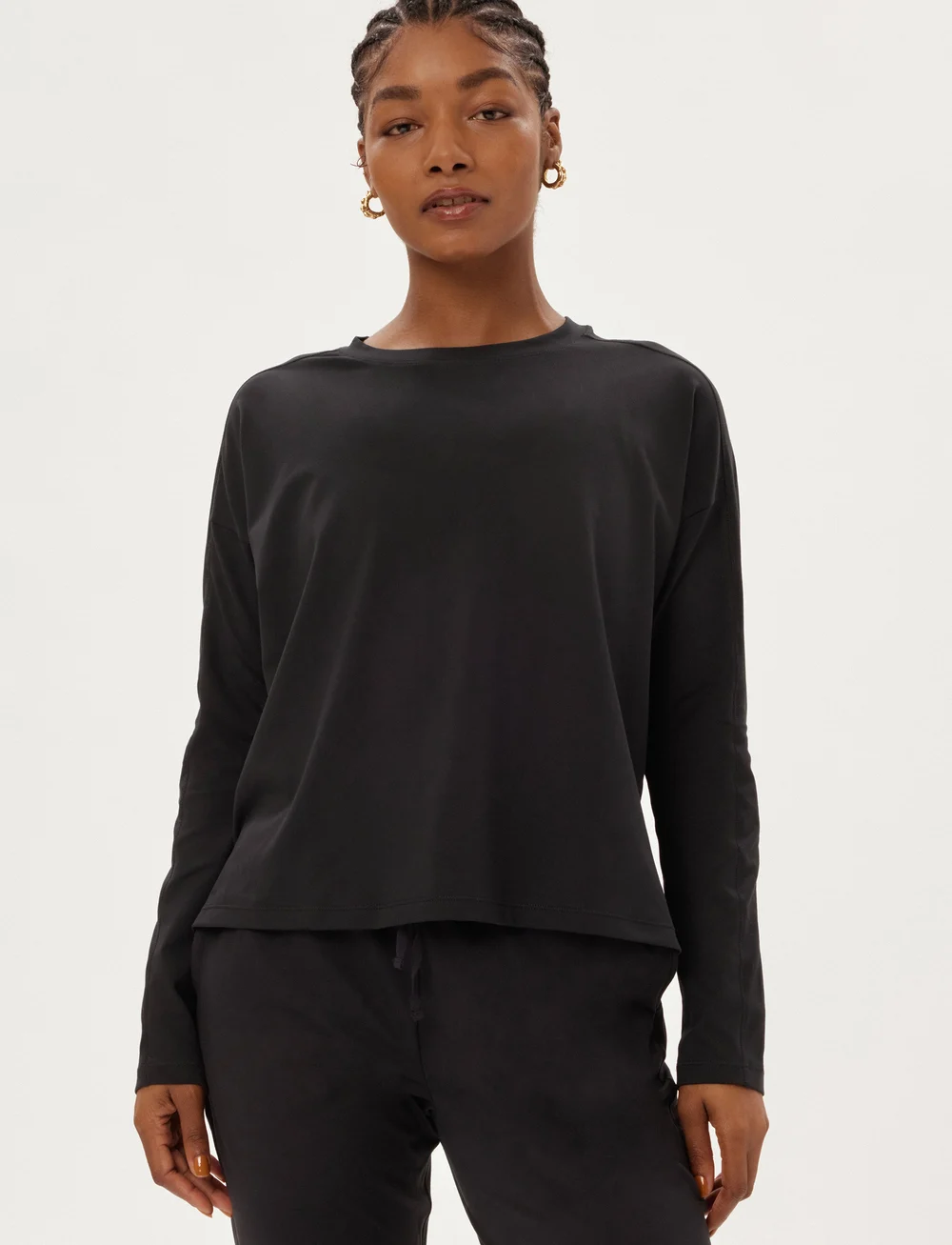 Girlfriend Collective - Reset Long Sleeve Tee - långärmade tröjor - black - 0