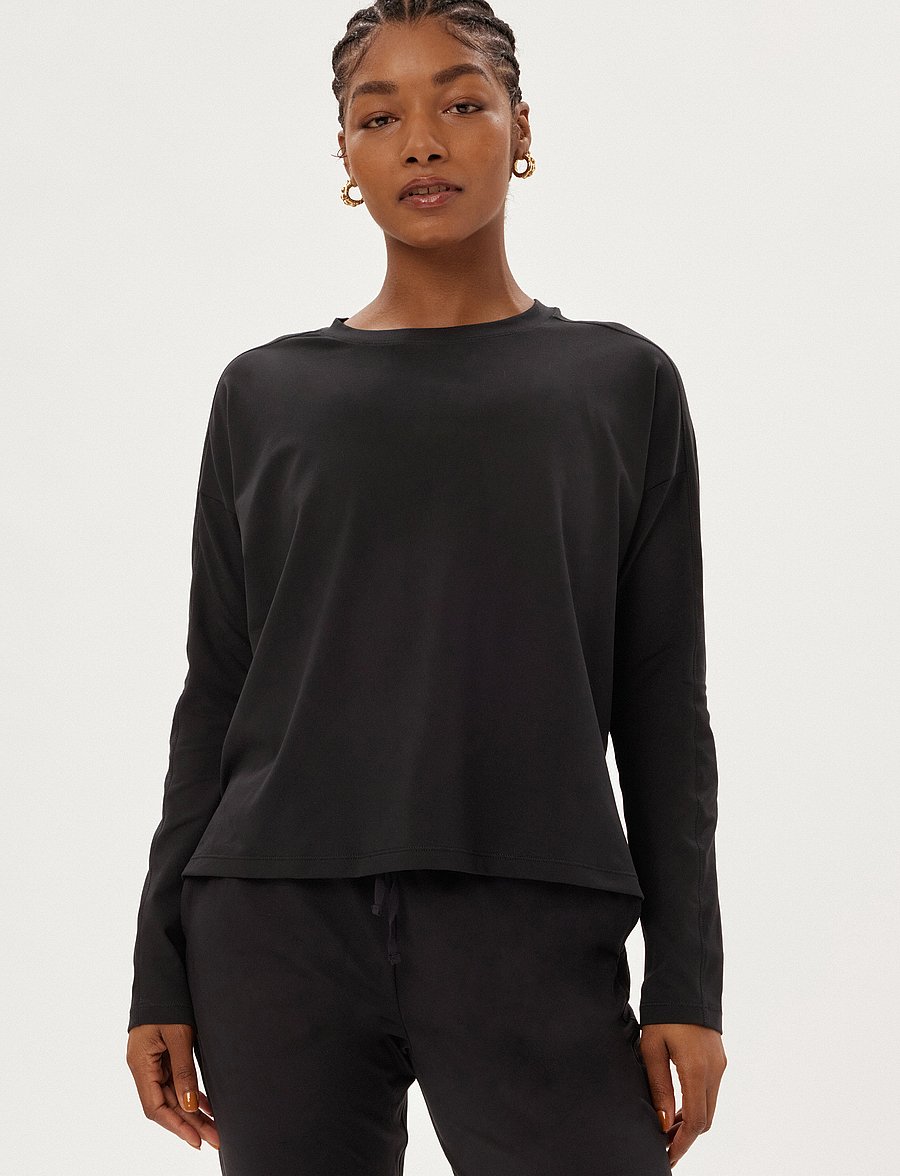 Girlfriend Collective - Reset Long Sleeve Tee - långärmade tröjor - black - 0