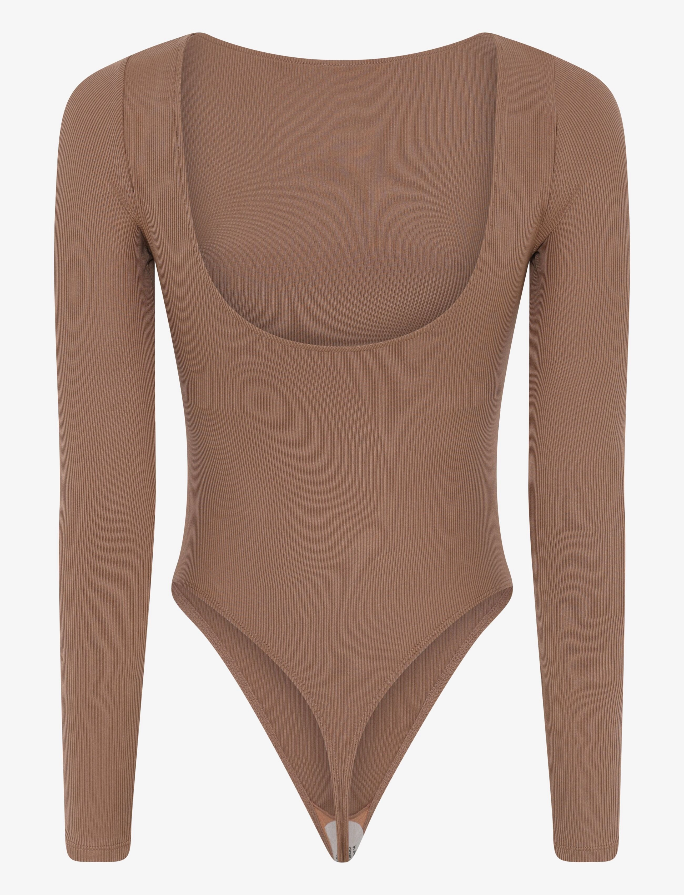 Girlfriend Collective - Ava Scoop Back Bodysuit, Thong - sportstoppe - brownie - 2